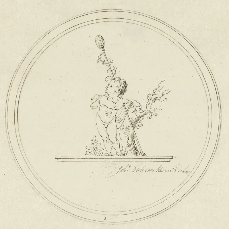 Medaillon met allegorische voorstelling van de Herfst Wall Art by Johannes van Dregt - High-Resolution Digital Print