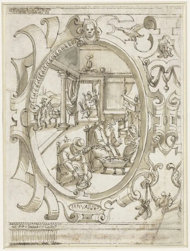 Medaillon met interieurscène Wall Art by anonymous - High-Resolution Digital Print