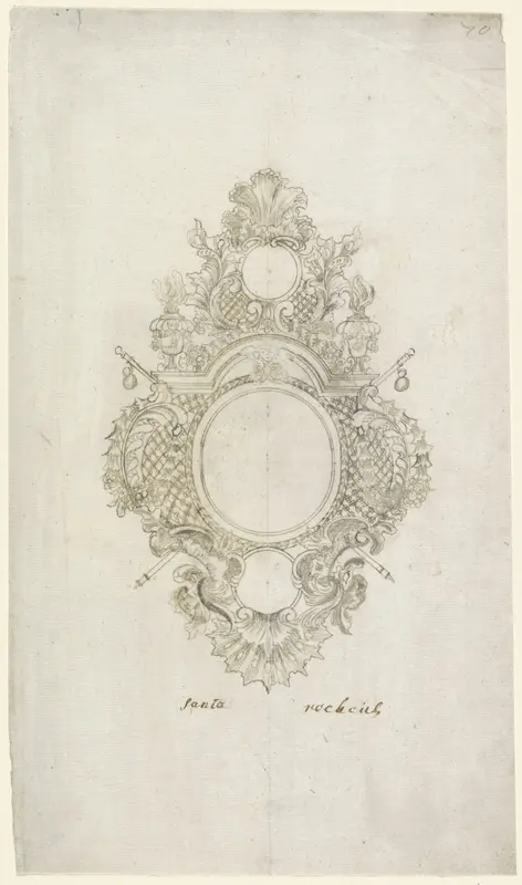 Medaillon met vazen en pelgrimsstaven Wall Art by anonymous - High-Resolution Digital Print