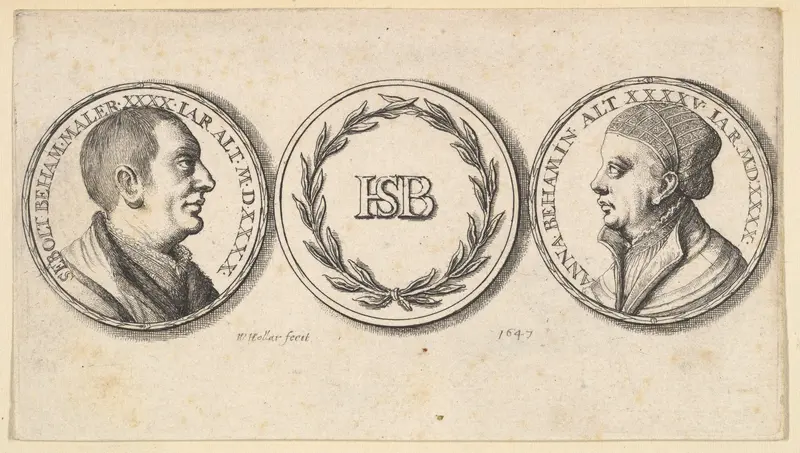 Medallions with portraits of Sebald Beham and Anna Beham Wall Art by Wenceslaus Hollar - High-Resolution Digital Print