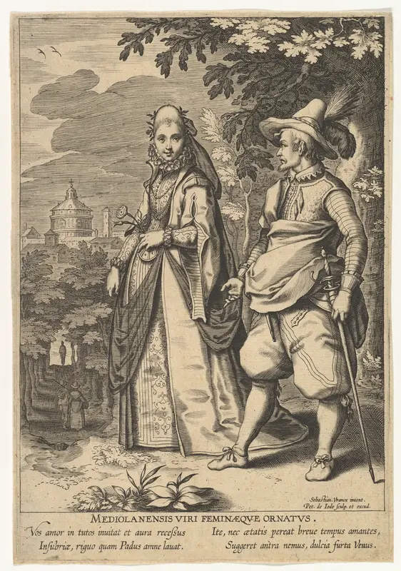 Mediolanensis Viri Feminaeque Ornatus, from Fashions of Different Nations Wall Art by Pieter de Jode I - High-Resolution Digital Print