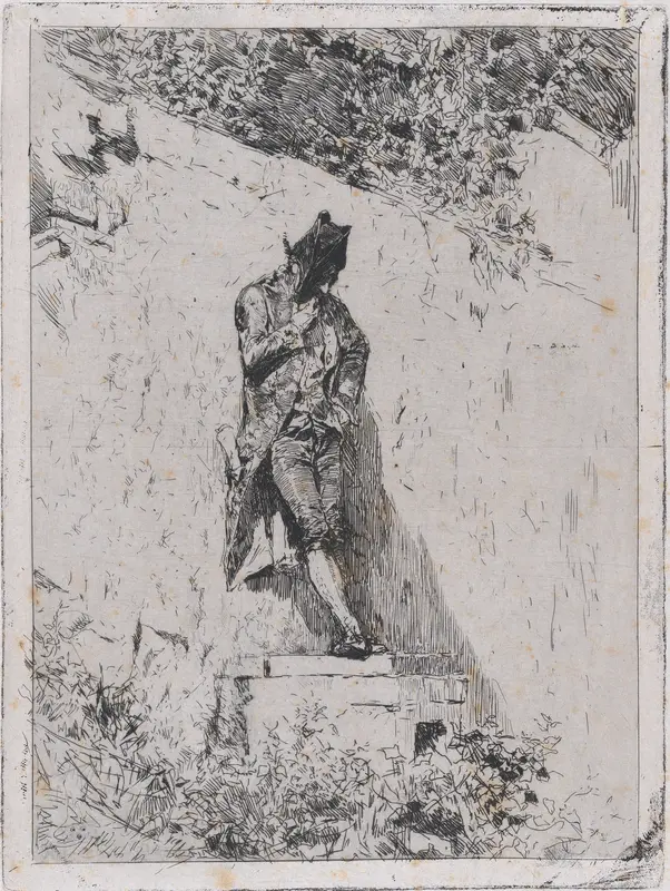 Meditation: a man standing on a step by a wall Wall Art by Mariano Fortuny, 1838–1874 - High-Resolution Digital Print