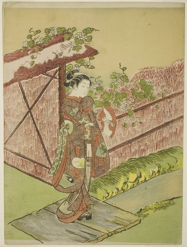 Meeting her Lover (parody of the Yugao chapter of "Tale of Genji") Wall Art by Suzuki Harunobu - High-Resolution Digital Print