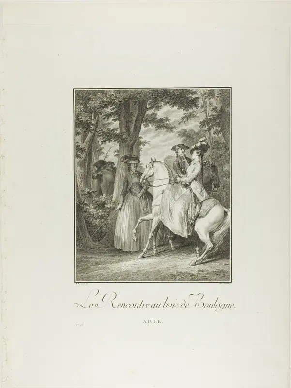 Meeting in the Woods of Boulogne, from Monument du Costume Physique et Moral de la fin du Dix-huitième siècle Wall Art by Heinrich Guttenberg - High-Resolution Digital Print