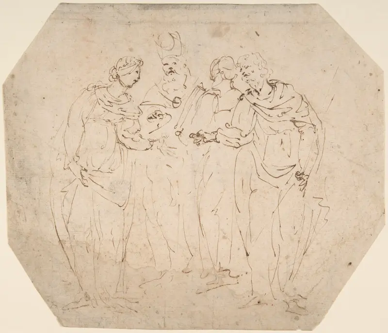 Meeting of Four Figures Wall Art by Anonymous, Italian, 17th century - High-Resolution Digital Print