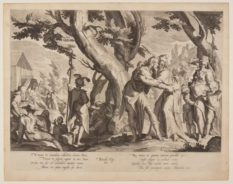 Meeting of Moses and Jethro, plate 1 from Thrones of Justice (Thronus Iustitiae) Wall Art by Willem van Swanenburgh - High-Resolution Digital Print
