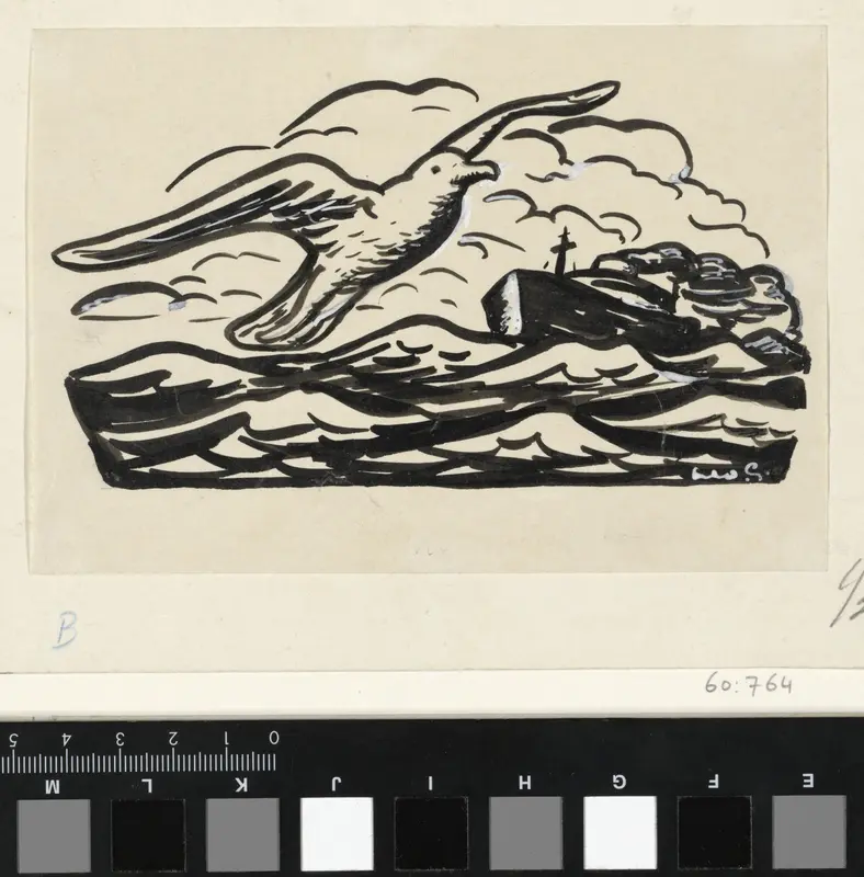 Meeuw en stoomschip op zee Wall Art by Leo Gestel - High-Resolution Digital Print