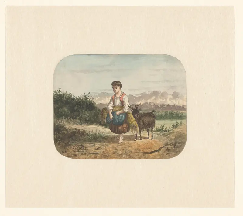 Meisje met bok in een landschap Wall Art by Unknown - High-Resolution Digital Print