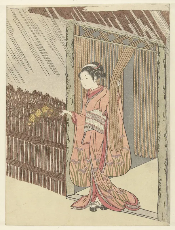 Meisje met een yamabuki tak in handen Wall Art by Suzuki Harunobu - High-Resolution Digital Print