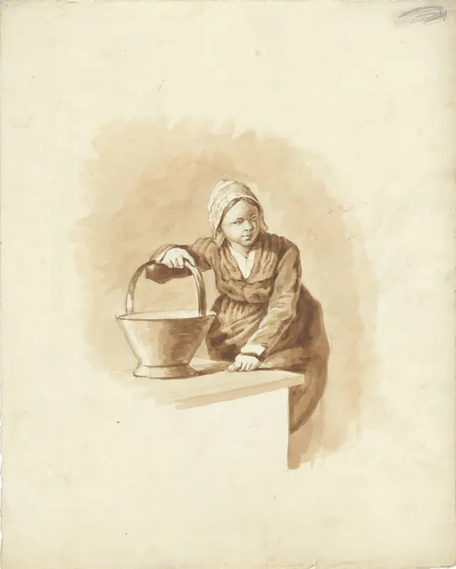Meisje met emmer staande bij een tafel Wall Art by Pieter van Loon - High-Resolution Digital Print