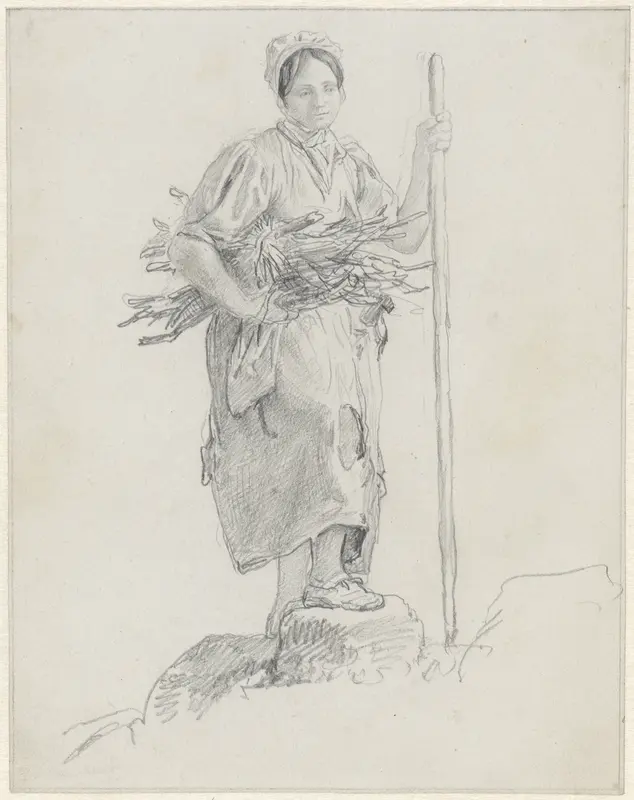 Meisje met takkenbos Wall Art by Barend Cornelis Koekkoek - High-Resolution Digital Print