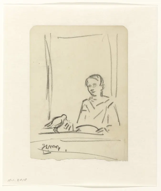 Meisje met vogel in het venster Wall Art by Jan Toorop - High-Resolution Digital Print
