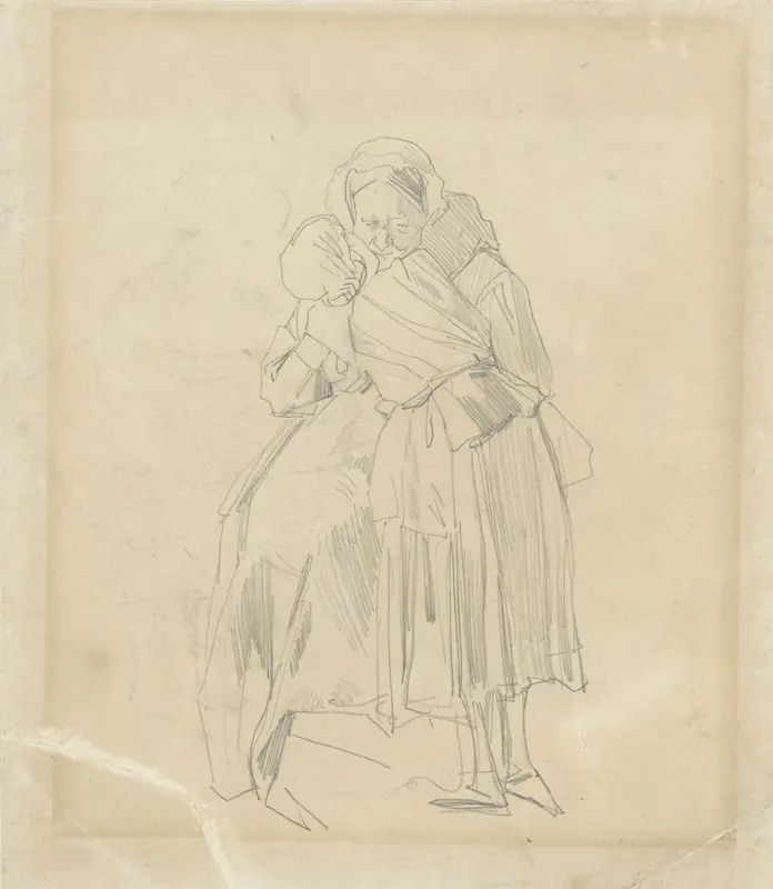 Meisje omhelst een oude vrouw Wall Art by Jacob Maris - High-Resolution Digital Print