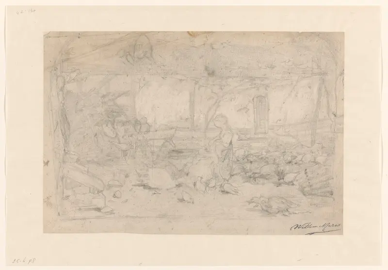 Meisje voert ganzen en eenden op een boerenerf Wall Art by Willem Maris - High-Resolution Digital Print