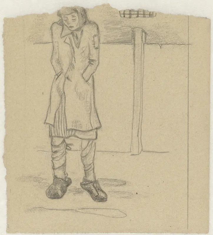 Meisje wacht voor de strafgevangenis in Ravensbrück Wall Art by Aat Breur-Hibma - High-Resolution Digital Print