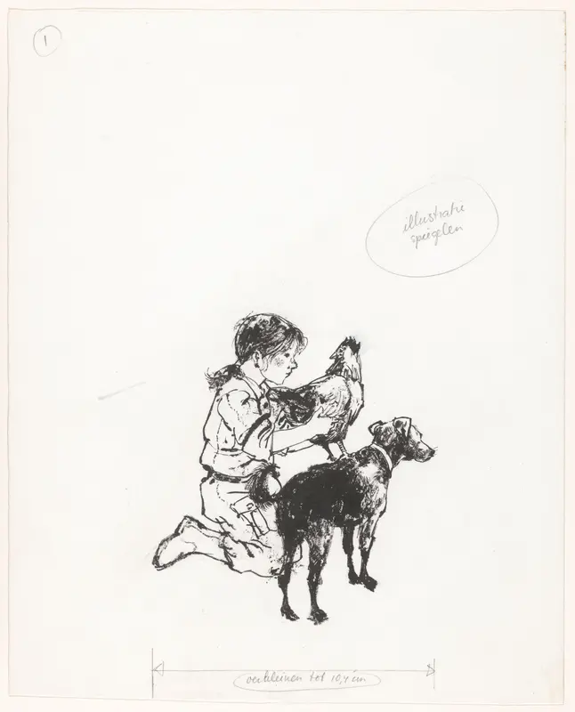Meisje zet een kip op een hond Wall Art by Jaap Nieuwenhuis - High-Resolution Digital Print