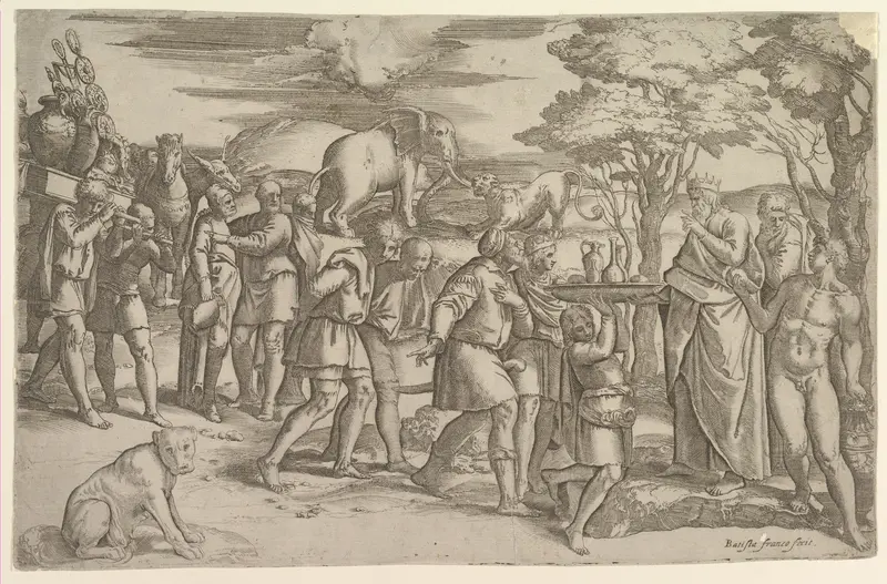 Melchizadek offering bread and wine to Abraham Wall Art by Battista Franco - High-Resolution Digital Print