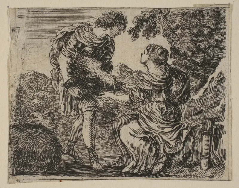 Meleager and Atalanta, from 'Game of Mythology' (Jeu de la Mythologie) Wall Art by Stefano della Bella - High-Resolution Digital Print