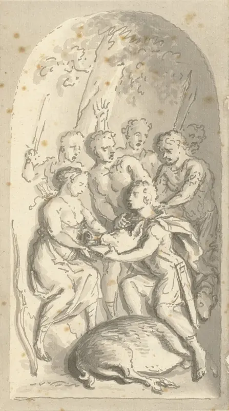 Meleager brengt Atalante het hoofd van het Calydonische zwijn Wall Art by Unknown - High-Resolution Digital Print
