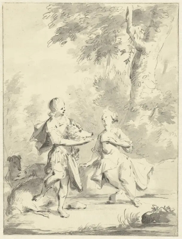 Meleager geeft Atalante de kop van het Calydonische everzwijn Wall Art by Aert Schouman - High-Resolution Digital Print