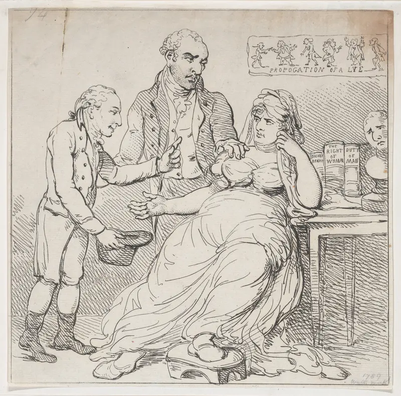 Melpomene in the Dumps, or Child's Play Defended by Theatrical Monarchs Wall Art by Thomas Rowlandson - High-Resolution Digital Print