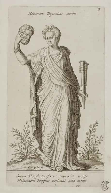 Melpomene, Muse of Tragedy, plate 8 from Parnassus Biceps Wall Art by Johann Theodor de Bry - High-Resolution Digital Print