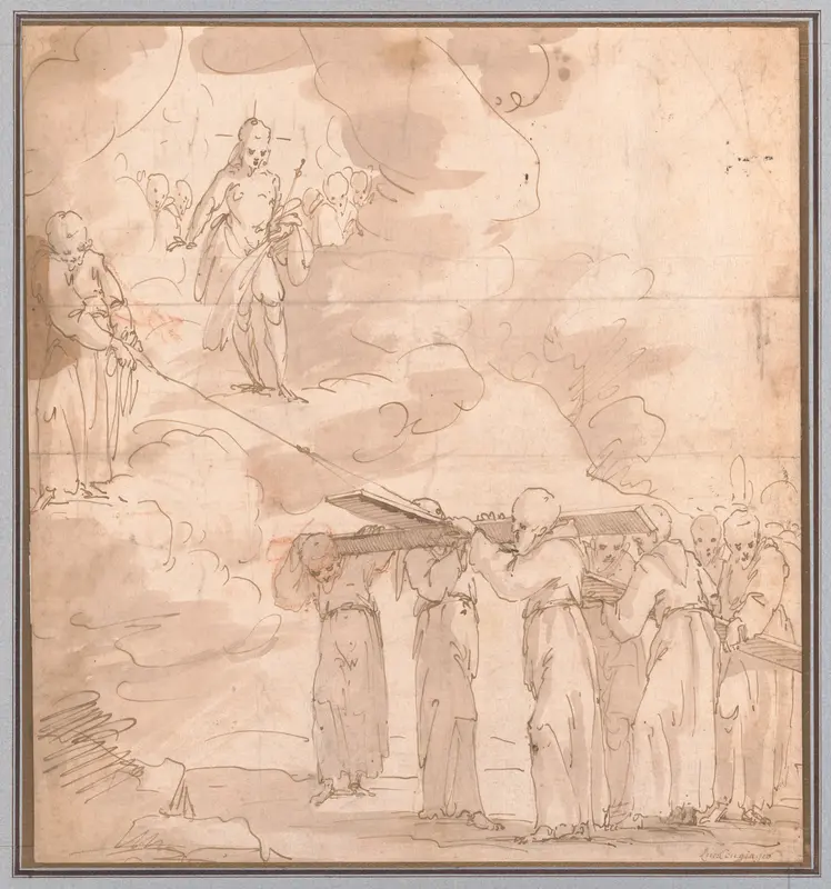 Members of a Monastic Order Carrying the Cross for Christ to Heaven Wall Art by Giovanni Andrea de Ferrari - High-Resolution Digital Print