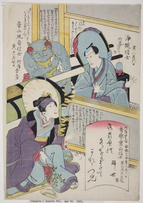 Memorial Portraits of the Actors Bando Shuka I, Arashi Otohachi III, and Ichikawa Danjuro VIII Wall Art by Utagawa School - High-Resolution Digital Print