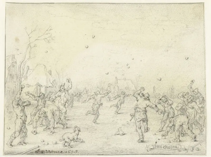 Men and Boys Throwing Snowballs Wall Art by Adriaen Pietersz van de Venne - High-Resolution Digital Print