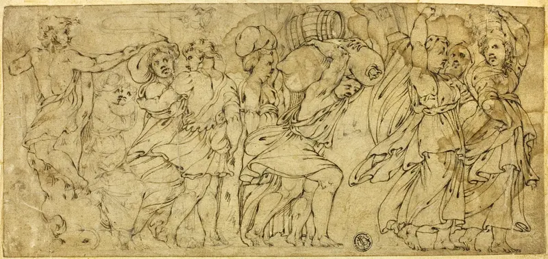 Men and Women Carrying Barrels and Bundles Wall Art by Polidoro da Caravaggio - High-Resolution Digital Print