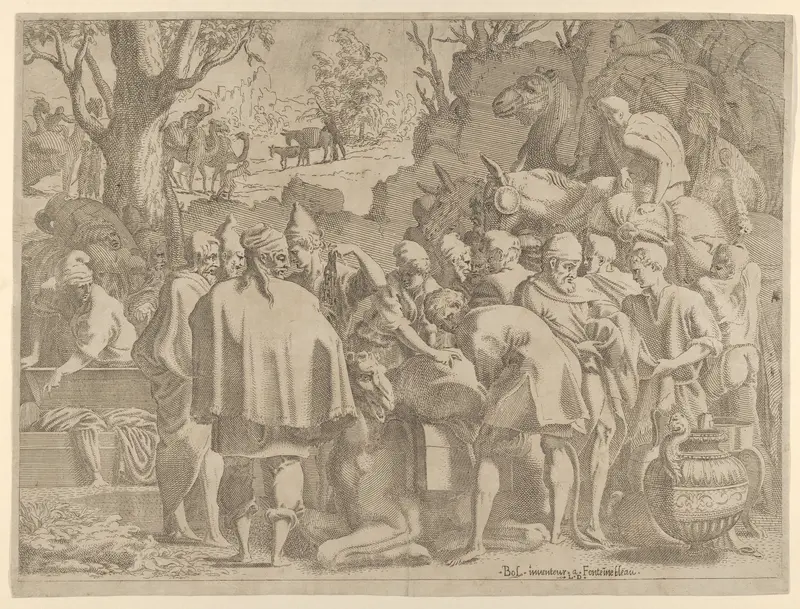 Men Gathered Around a Camel Wall Art by Léon Davent - High-Resolution Digital Print