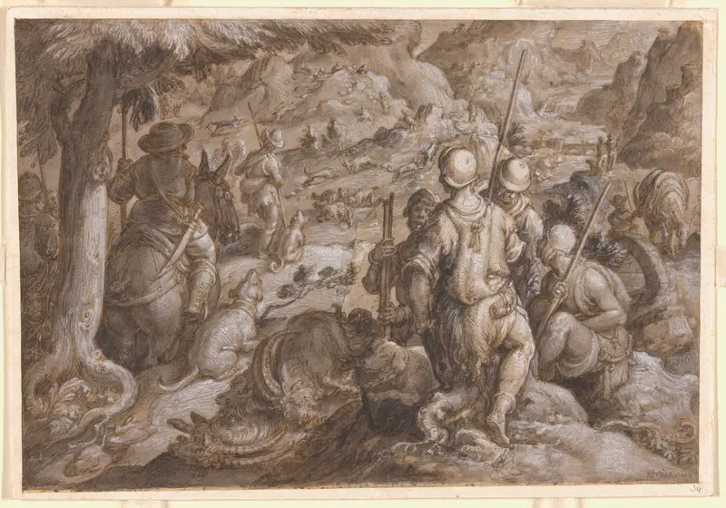 Men Hunting Ibexes with Hounds Wall Art by Jan van der Straet - High-Resolution Digital Print