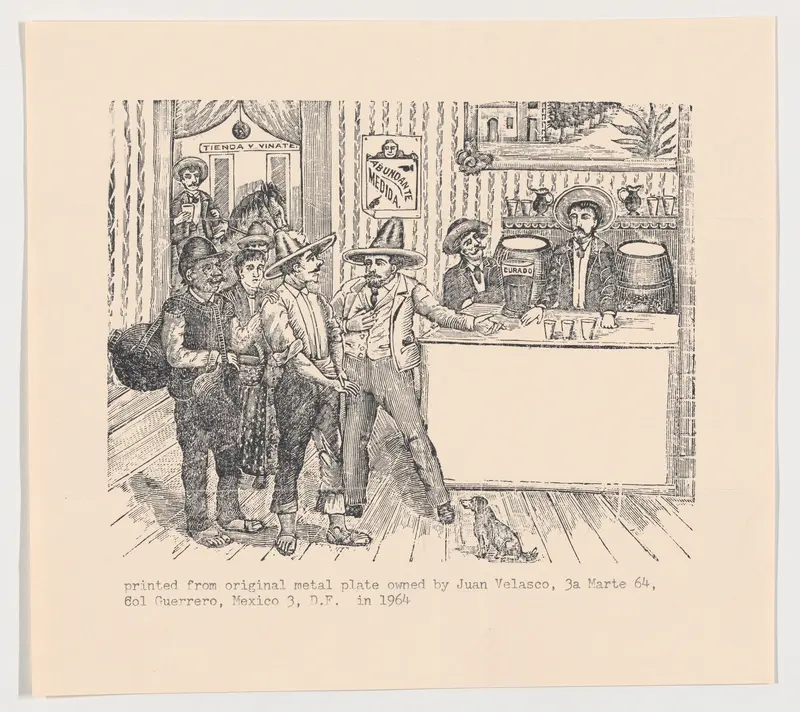 Men  in a tavern standing around a bar Wall Art by José Guadalupe Posada - High-Resolution Digital Print
