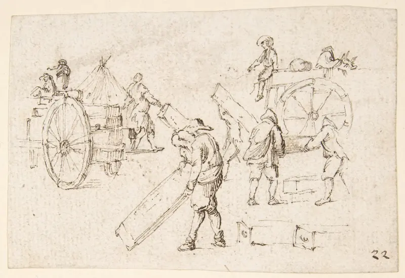 Men Loading Wagons Wall Art by Stefano della Bella - High-Resolution Digital Print