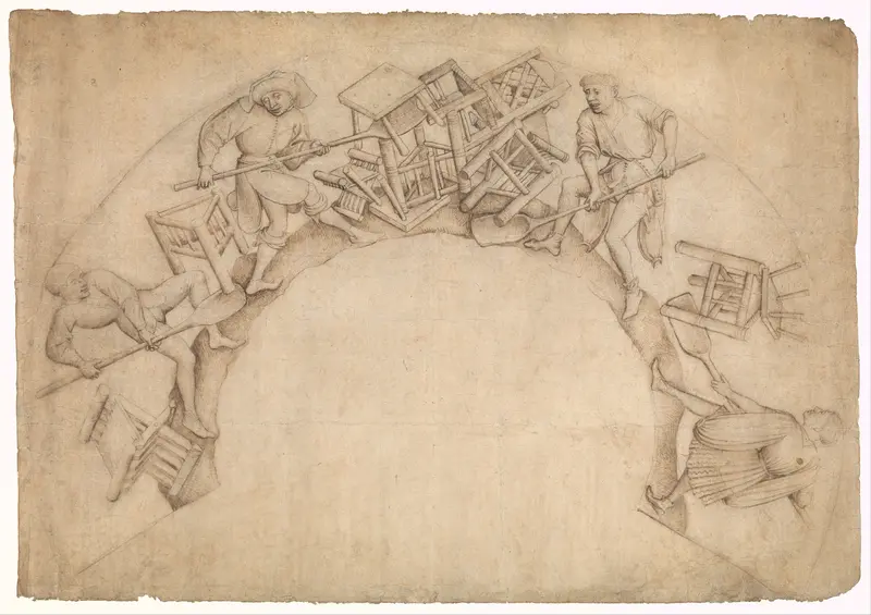 Men Shoveling Chairs (Scupstoel) Wall Art by Vranke van der Stockt - High-Resolution Digital Print