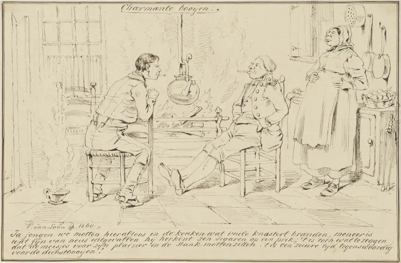 Men Smoking in a Kitchen Wall Art by Pieter van Loon - High-Resolution Digital Print