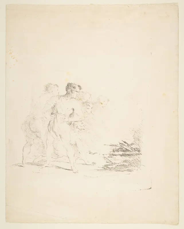 Men Spitting at a Fire