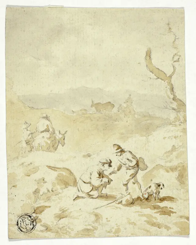 Men Traveling Through Hills with Mules, Packs and Dog Wall Art by Circle of Herman Saftleven, III - High-Resolution Digital Print