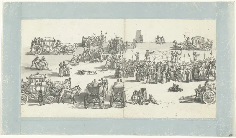 Menigte en karossen op een plein Wall Art by Bernard Picart - High-Resolution Digital Print