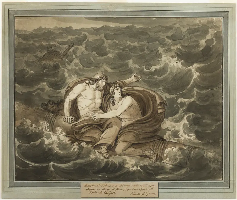 Mentor and Telemachus, Having Survived the Storm, Are Spirited to the Island of Calypso on a Mast, from The Adventures of Telemachus, Book 6 Wall Art by Bartolomeo Pinelli - High-Resolution Digital Print