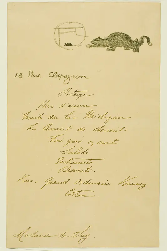 Menu for a Dinner given by May Belfort