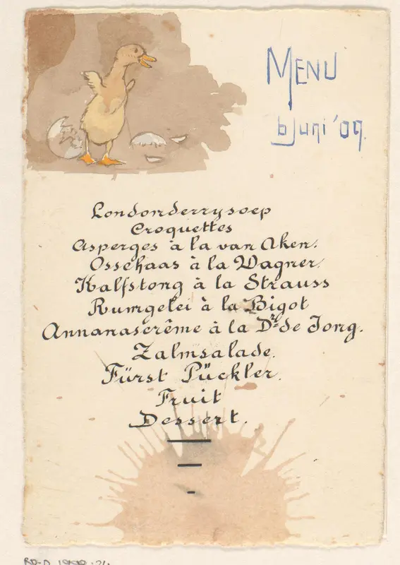 Menukaart voor een diner op 6 juni 1909 Wall Art by anonymous - High-Resolution Digital Print
