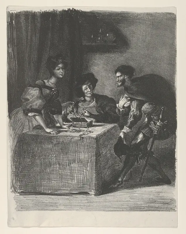 Mephistopheles presents himself to Martha (Goethe, Faust) Wall Art by Eugène Delacroix - High-Resolution Digital Print