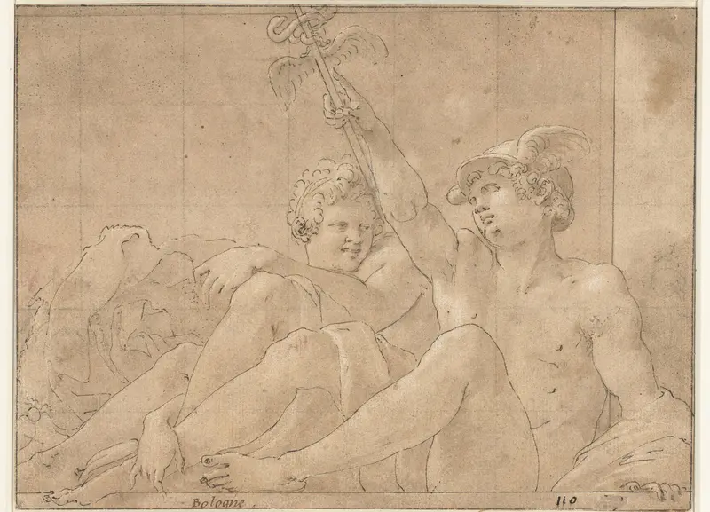 Mercurius en Io op de grond gezeten Wall Art by Francesco Primaticcio - High-Resolution Digital Print