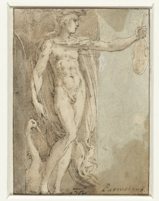 Mercurius staand in een nis met een viool en een ibis Wall Art by Parmigianino - High-Resolution Digital Print