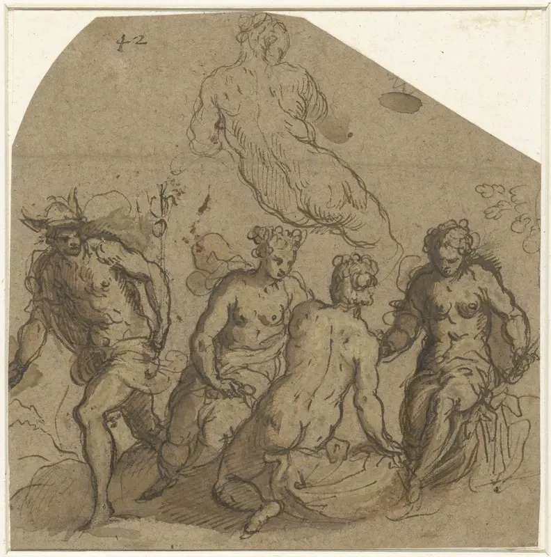 Mercurius verlaat de drie Gratiën Wall Art by Jacopo Palma (il Giovane) - High-Resolution Digital Print