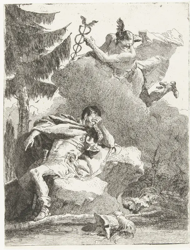 Mercurius verschijnt aan Aeneas in zijn droom Wall Art by Giovanni Domenico Tiepolo - High-Resolution Digital Print