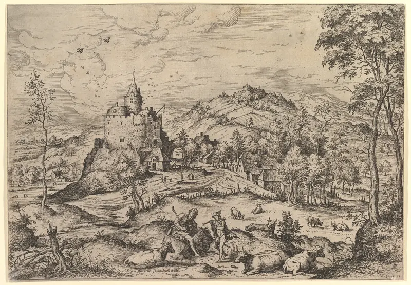 Mercury Lulling Argus to Sleep, from "Landscapes with Biblical and Mythological Scenes" Wall Art by Hieronymus Cock - High-Resolution Digital Print