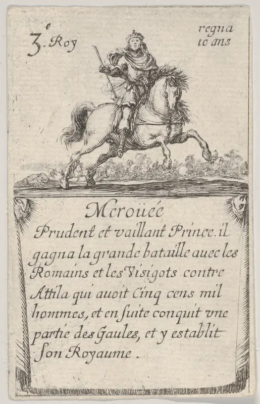 Meroüée / Prudent et vaillant..., from "Game of the Kings of France" (Jeu des Rois de France) Wall Art by Stefano della Bella - High-Resolution Digital Print