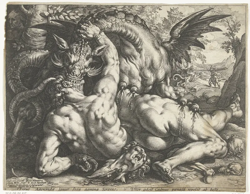 Metgezellen van Cadmus door een draak verslonden Wall Art by Hendrick Goltzius - High-Resolution Digital Print